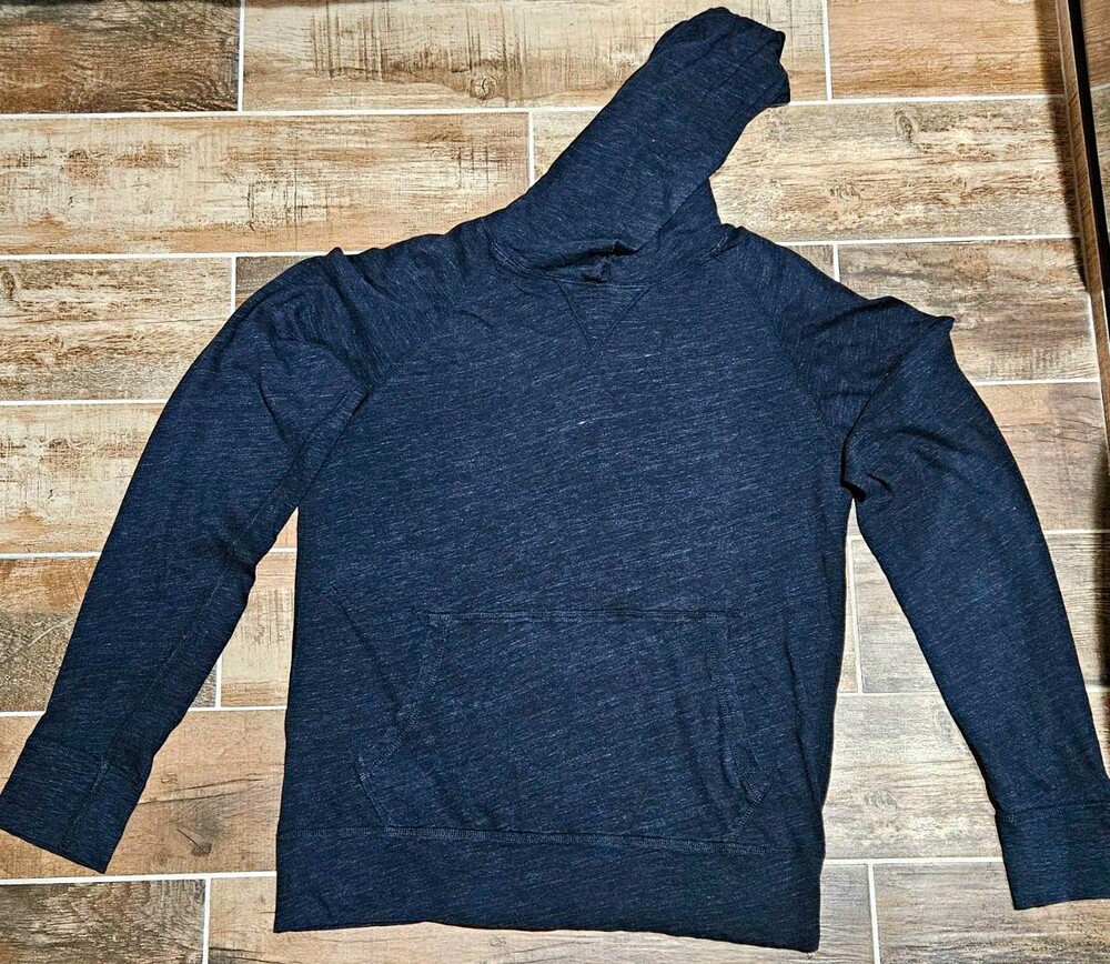 J.Crew Charcoal Gray Pullover Hoodie Mens Medium 100% Cotton Raglan Slub Knit